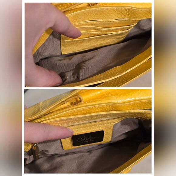 Cole Haan Collection Vintage Snakeskin Leather Clutch envelope wristlet Yellow - Picture 7 of 11